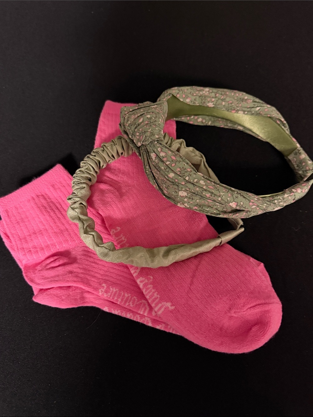 Juicy Couture Pink Socks with Green Floral Headbands